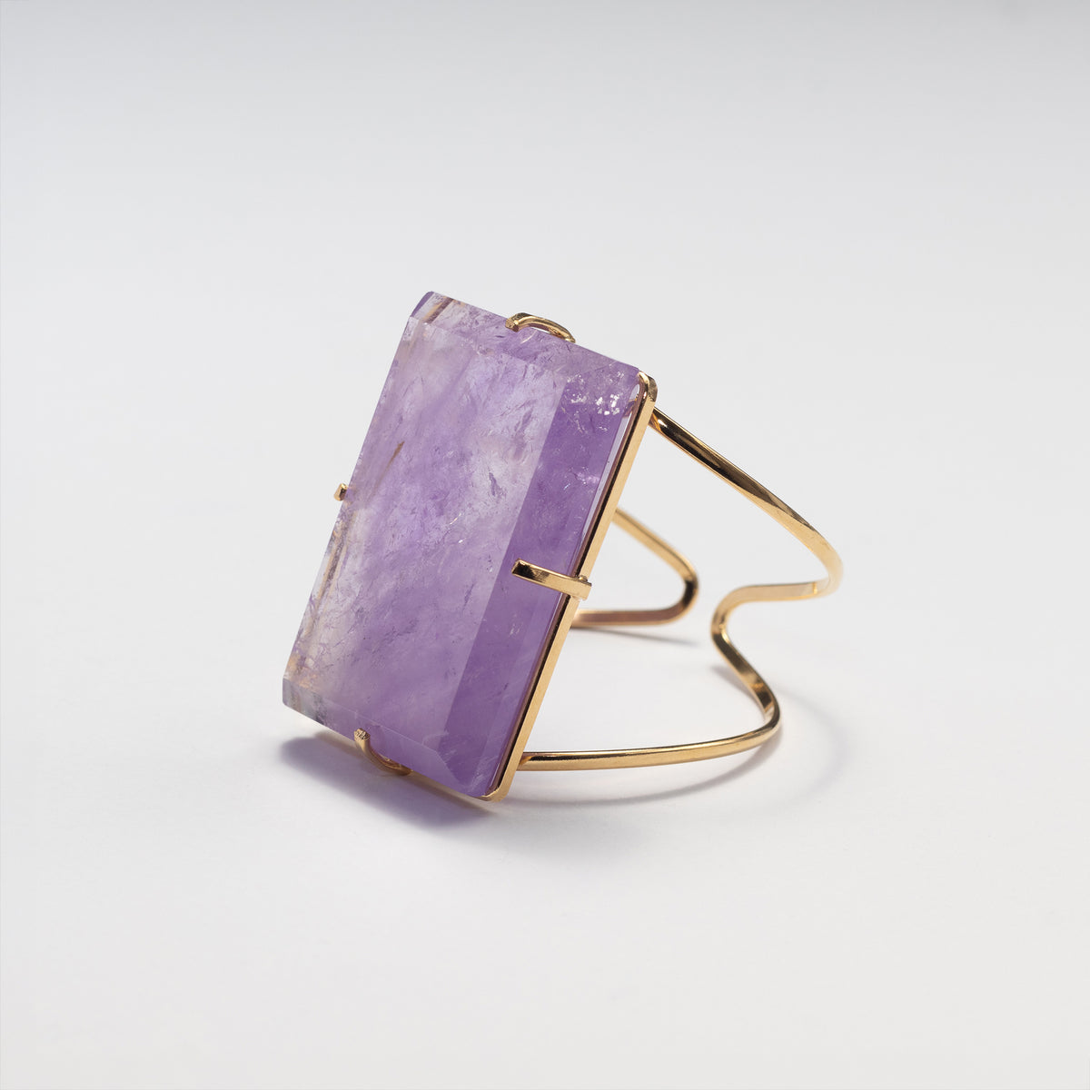 Large rectangular amethyst cabochon cuff bracelet