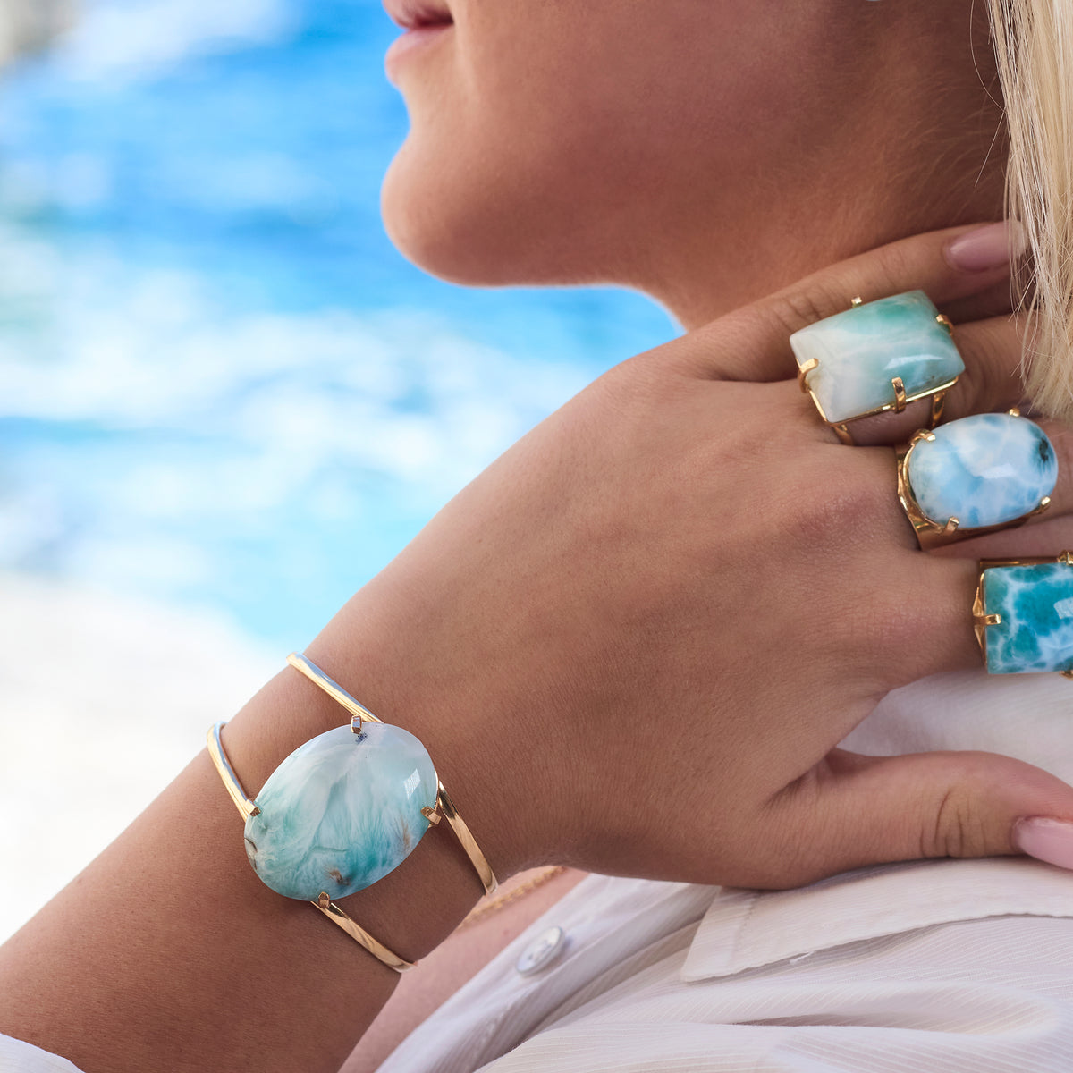 Larimar oval cuff bracelet