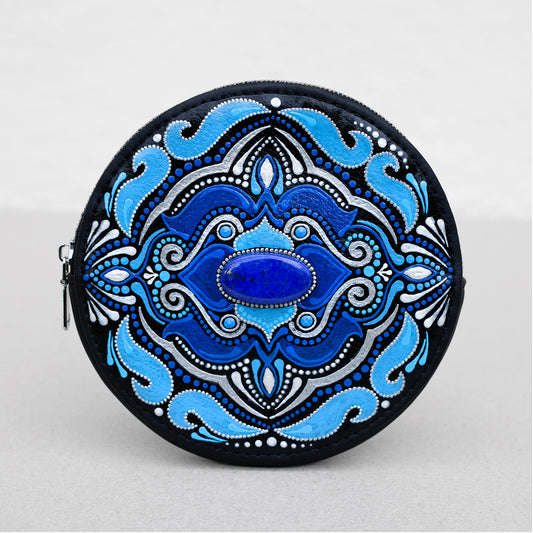 Denim Round Purse with Lapis Lazuli