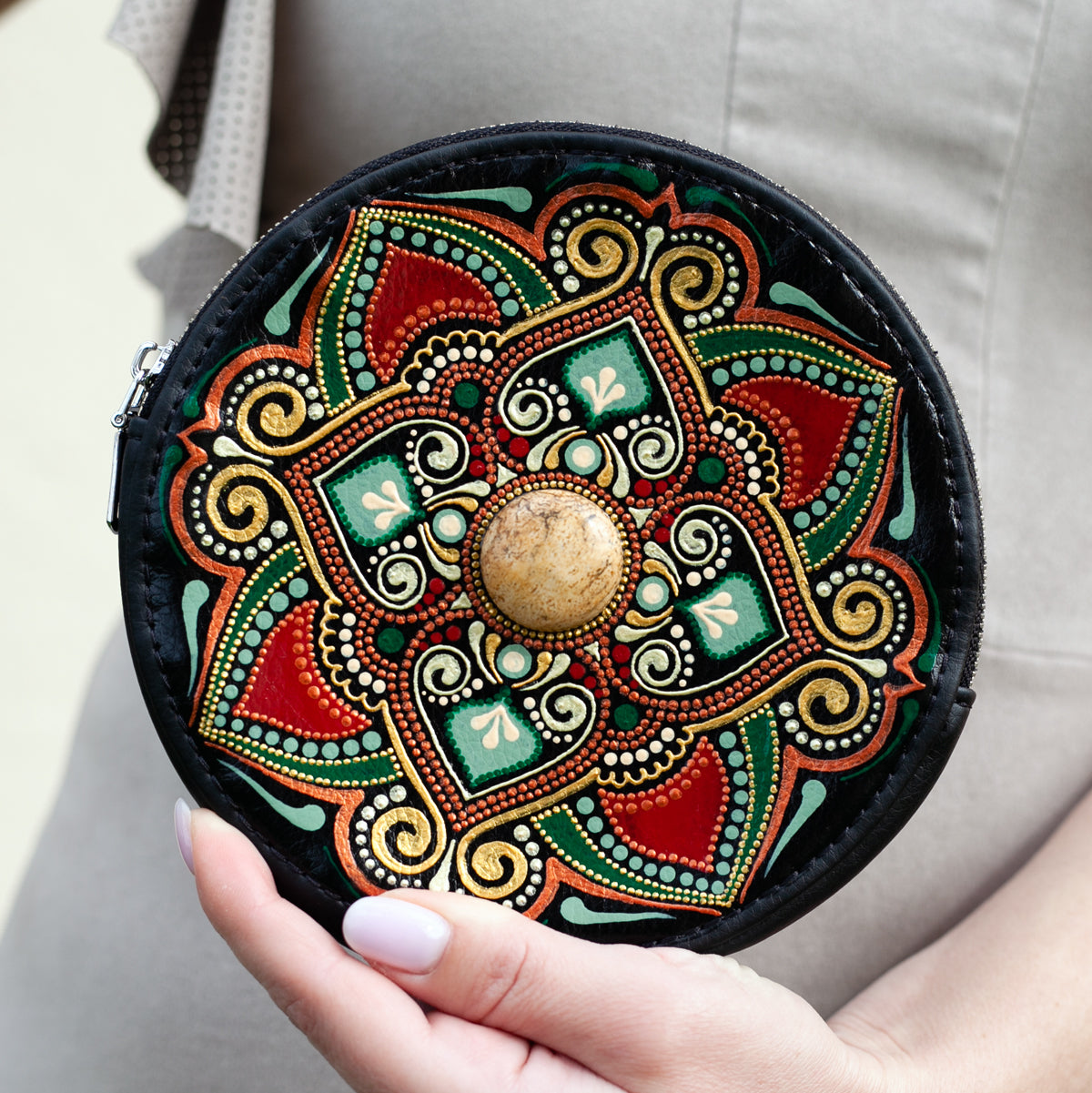 Sac à main rond bohème avec jaspe des sables