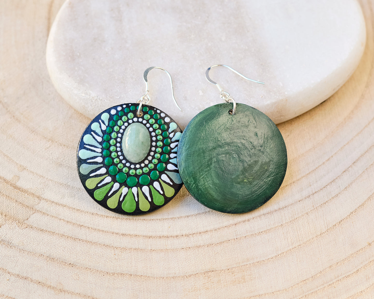 Green Aventurine Wooden Earrings