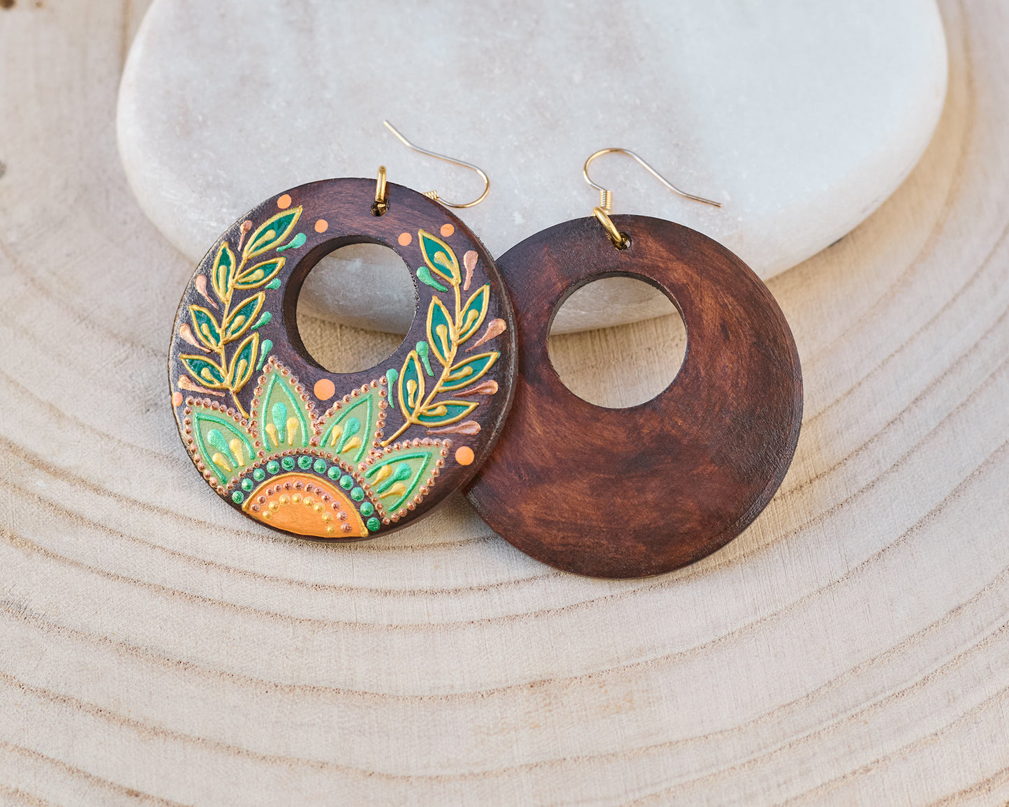 Wooden Earrings 'Orange Flower'
