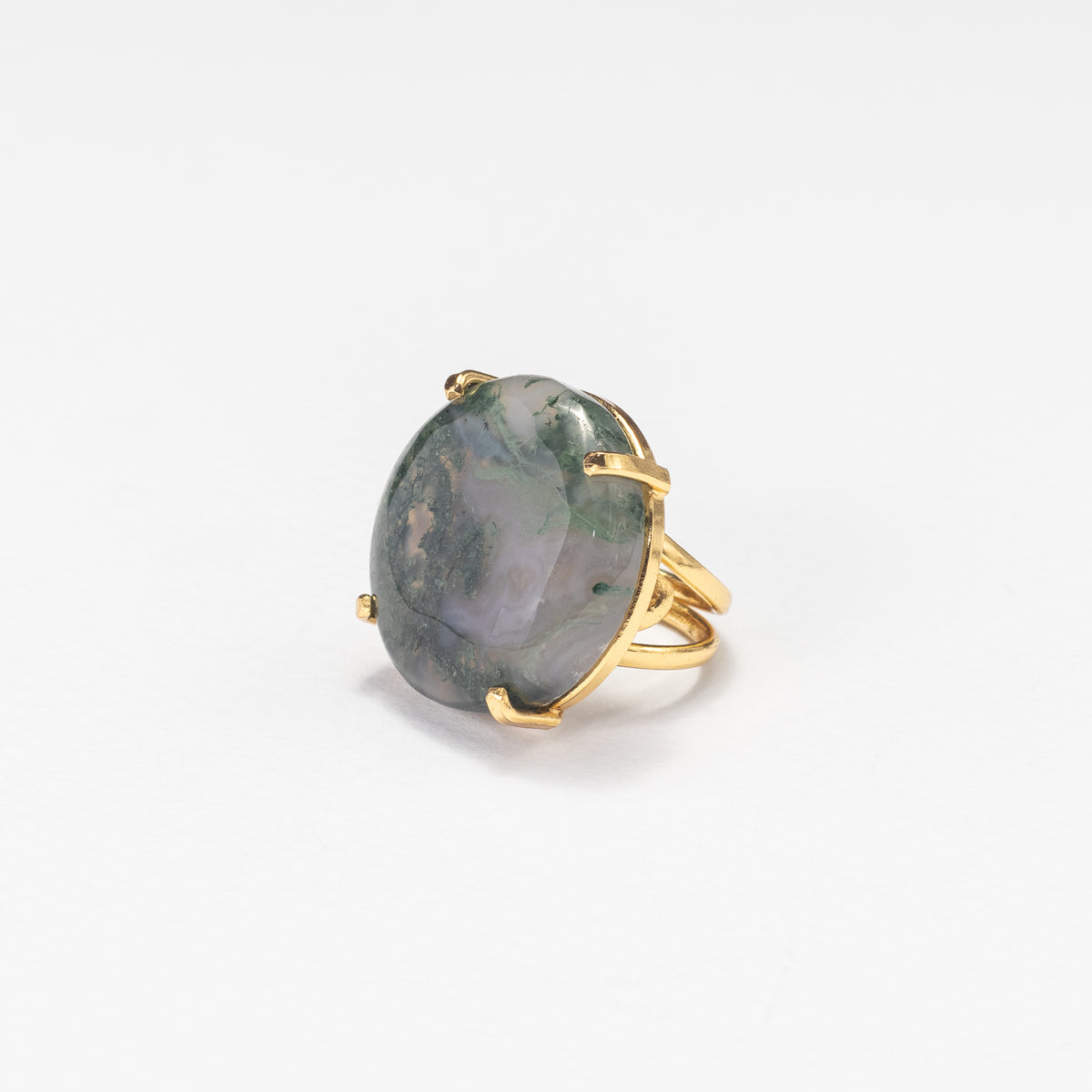 Bague en agate mousse avec cabochon rond