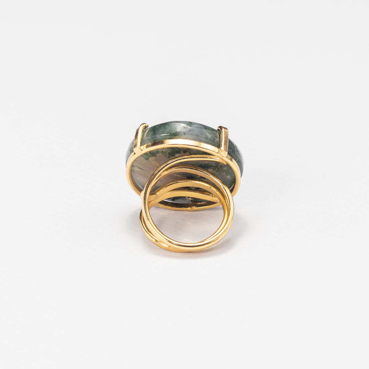 Bague en agate mousse avec cabochon rond