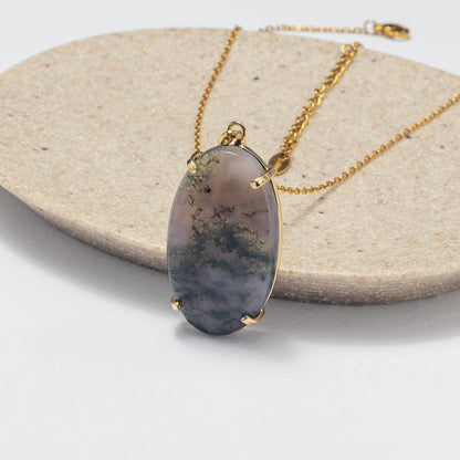 Moss agate oval cabochon pendant