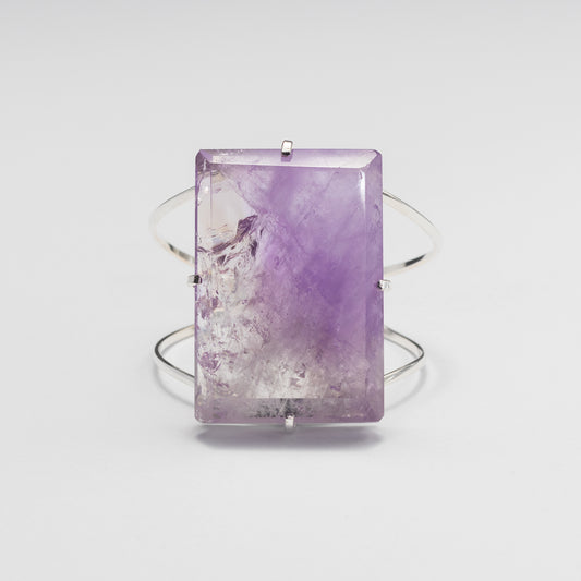 Large rectangular amethyst cabochon cuff bracelet