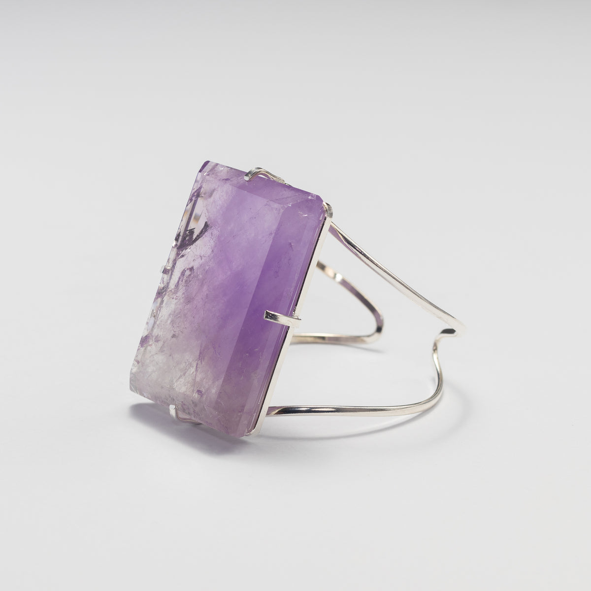 Large rectangular amethyst cabochon cuff bracelet