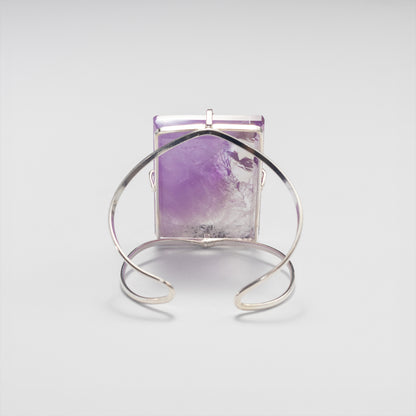 Large rectangular amethyst cabochon cuff bracelet