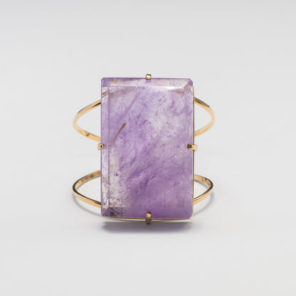 Large rectangular amethyst cabochon cuff bracelet