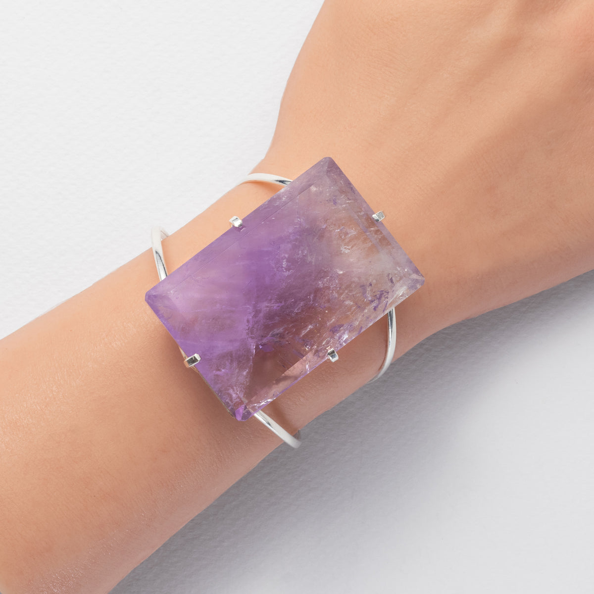 Large rectangular amethyst cabochon cuff bracelet