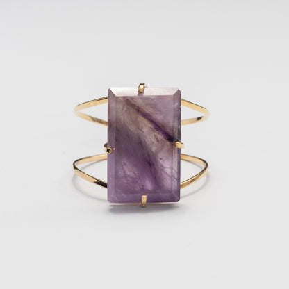 Medium rectangular amethyst cabochon cuff bracelet