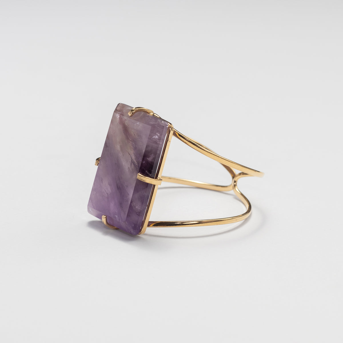 Medium rectangular amethyst cabochon cuff bracelet