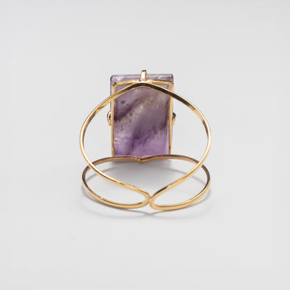 Medium rectangular amethyst cabochon cuff bracelet