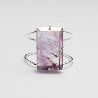 Medium rectangular amethyst cabochon cuff bracelet