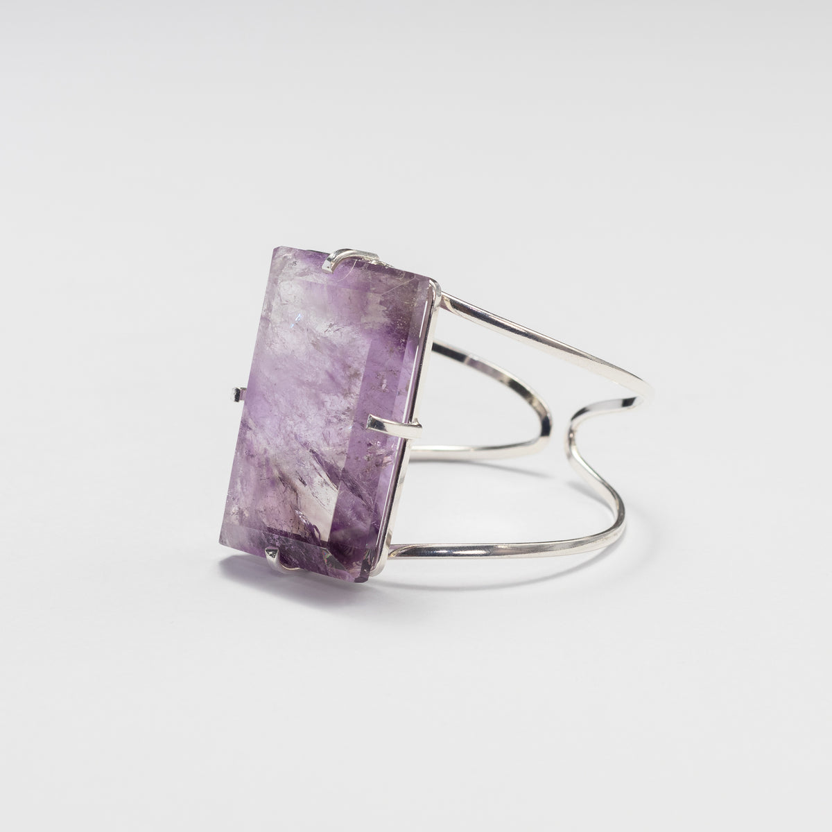 Medium rectangular amethyst cabochon cuff bracelet