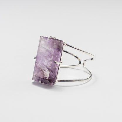 Medium rectangular amethyst cabochon cuff bracelet