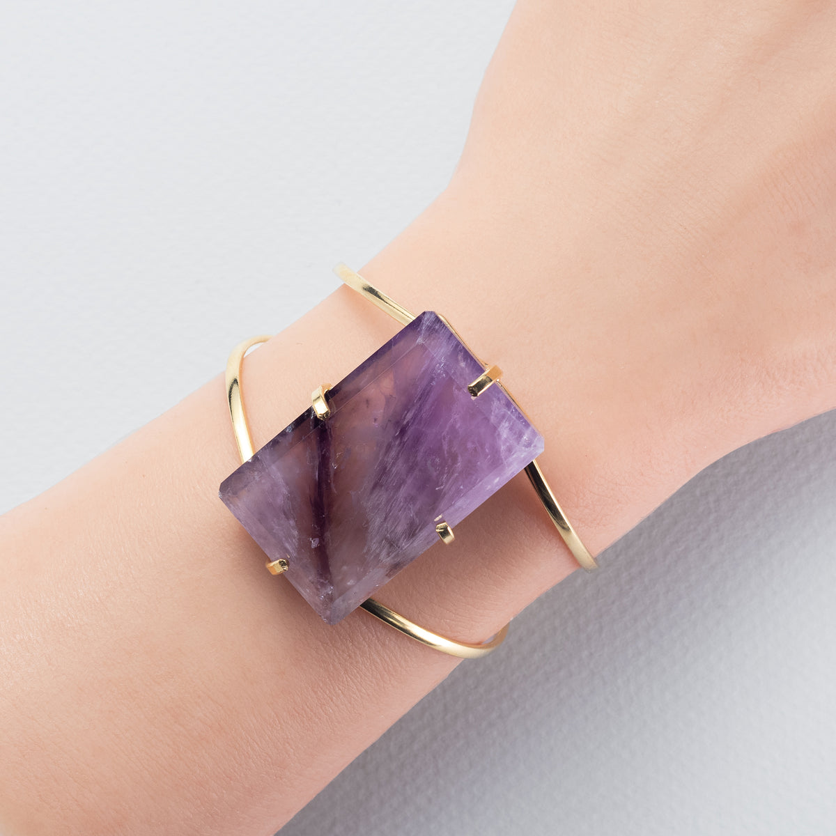 Medium rectangular amethyst cabochon cuff bracelet
