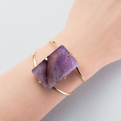 Medium rectangular amethyst cabochon cuff bracelet