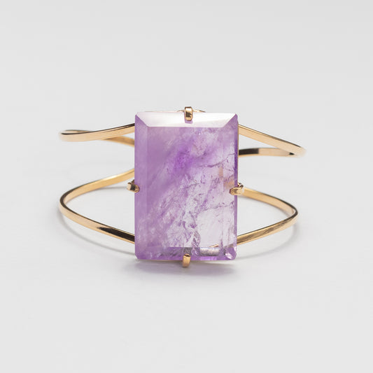Small rectangular amethyst cabochon cuff bracelet