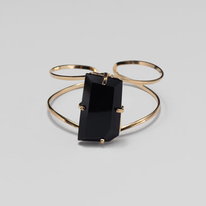 Bracelet ouvert en obsidienne noire forme libre facettée