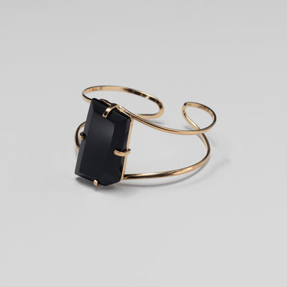 Bracelet ouvert en obsidienne noire forme libre facettée