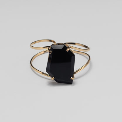 Bracelet ouvert en obsidienne noire forme libre facettée