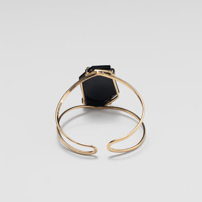 Bracelet ouvert en obsidienne noire forme libre facettée