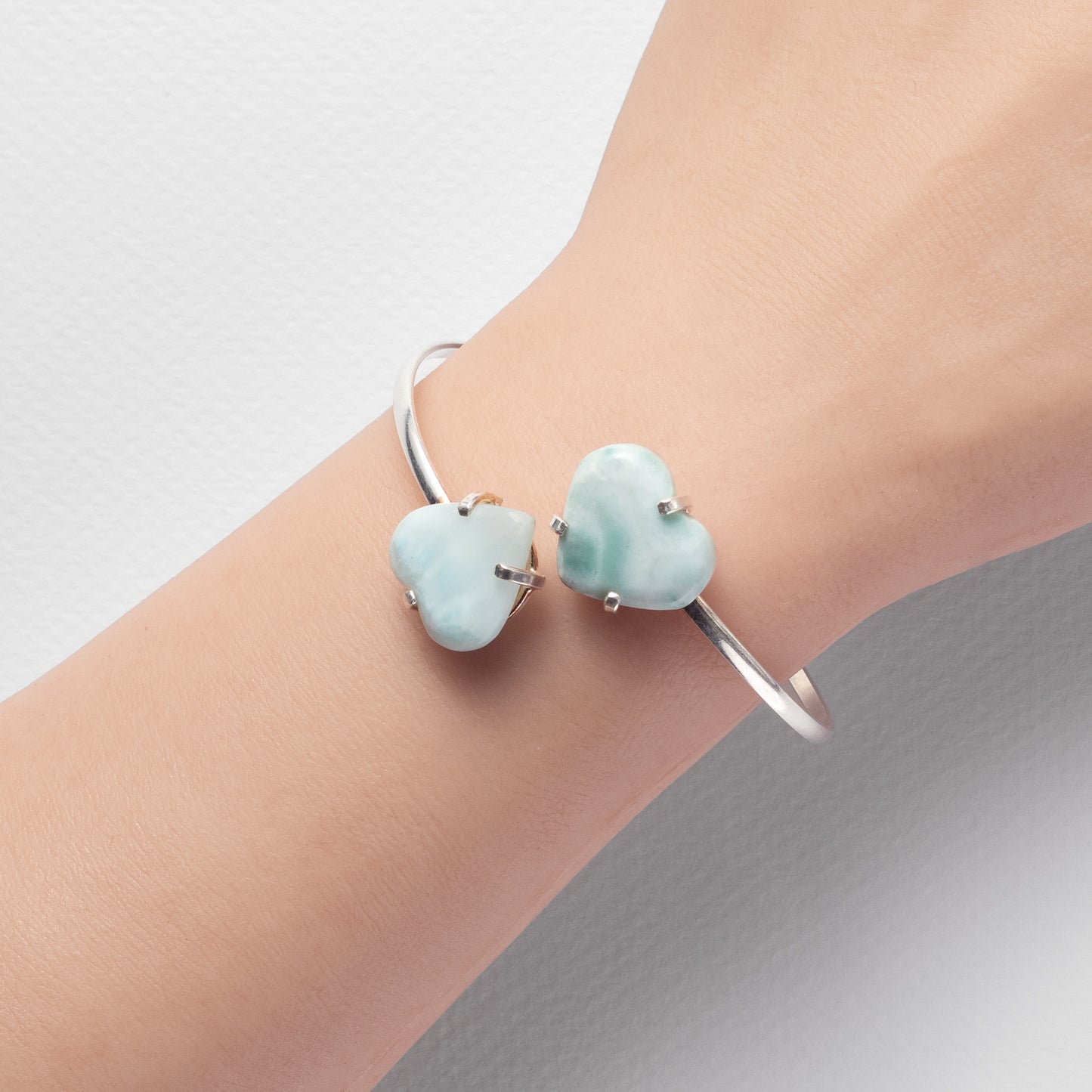 Larimar dual heart cuff bracelet