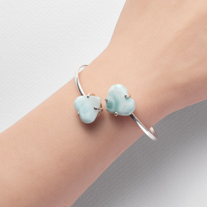 Larimar dual heart cuff bracelet