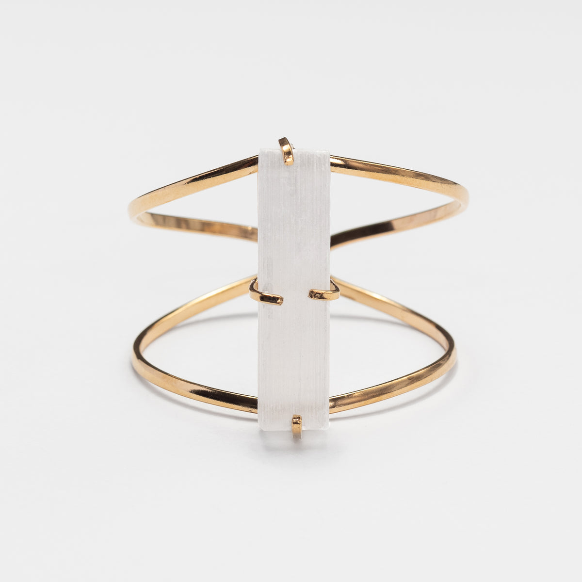 Raw selenite bar cuff bracelet
