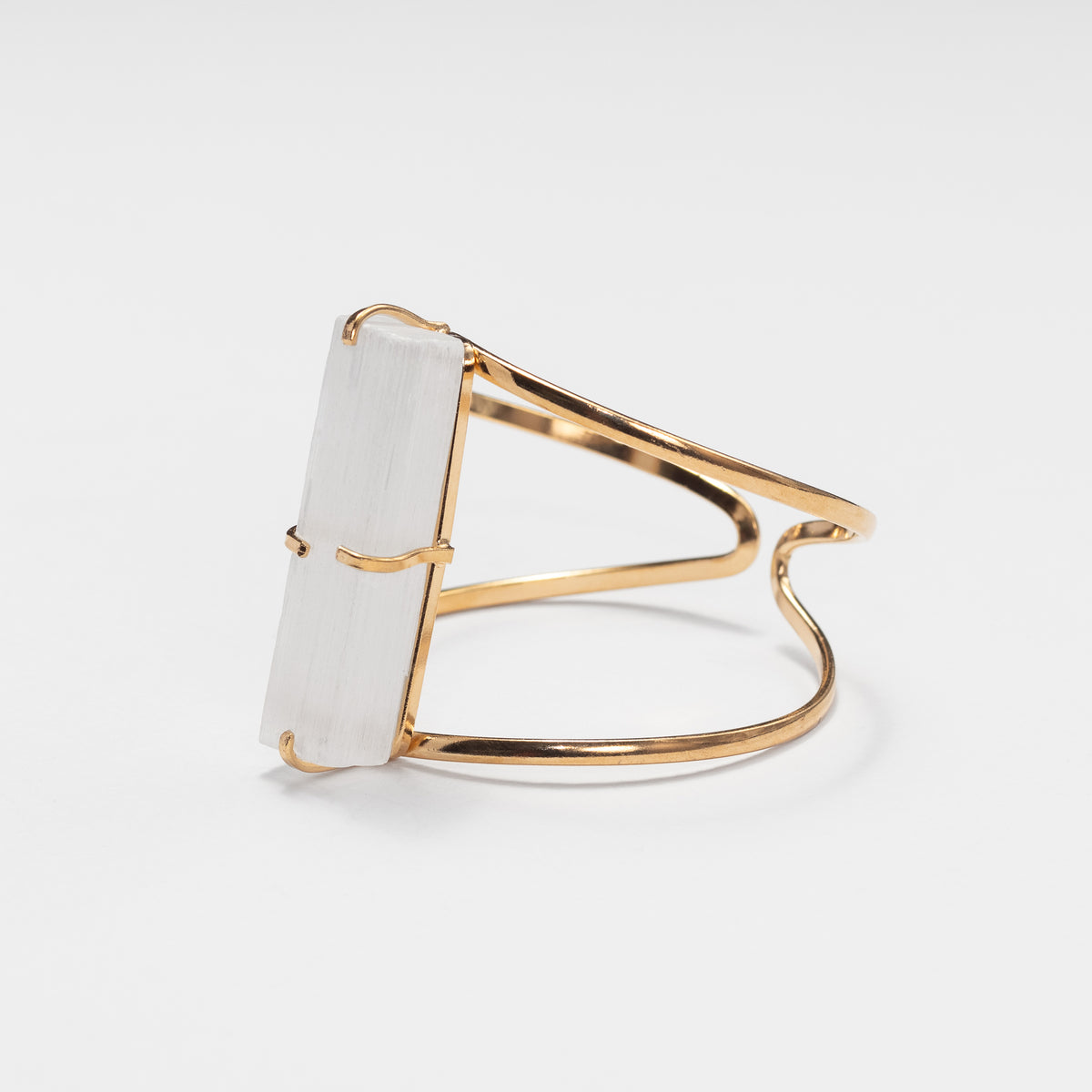 Raw selenite bar cuff bracelet