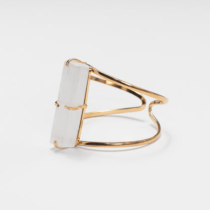 Raw selenite bar cuff bracelet