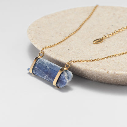 Raw blue kyanite connector necklace