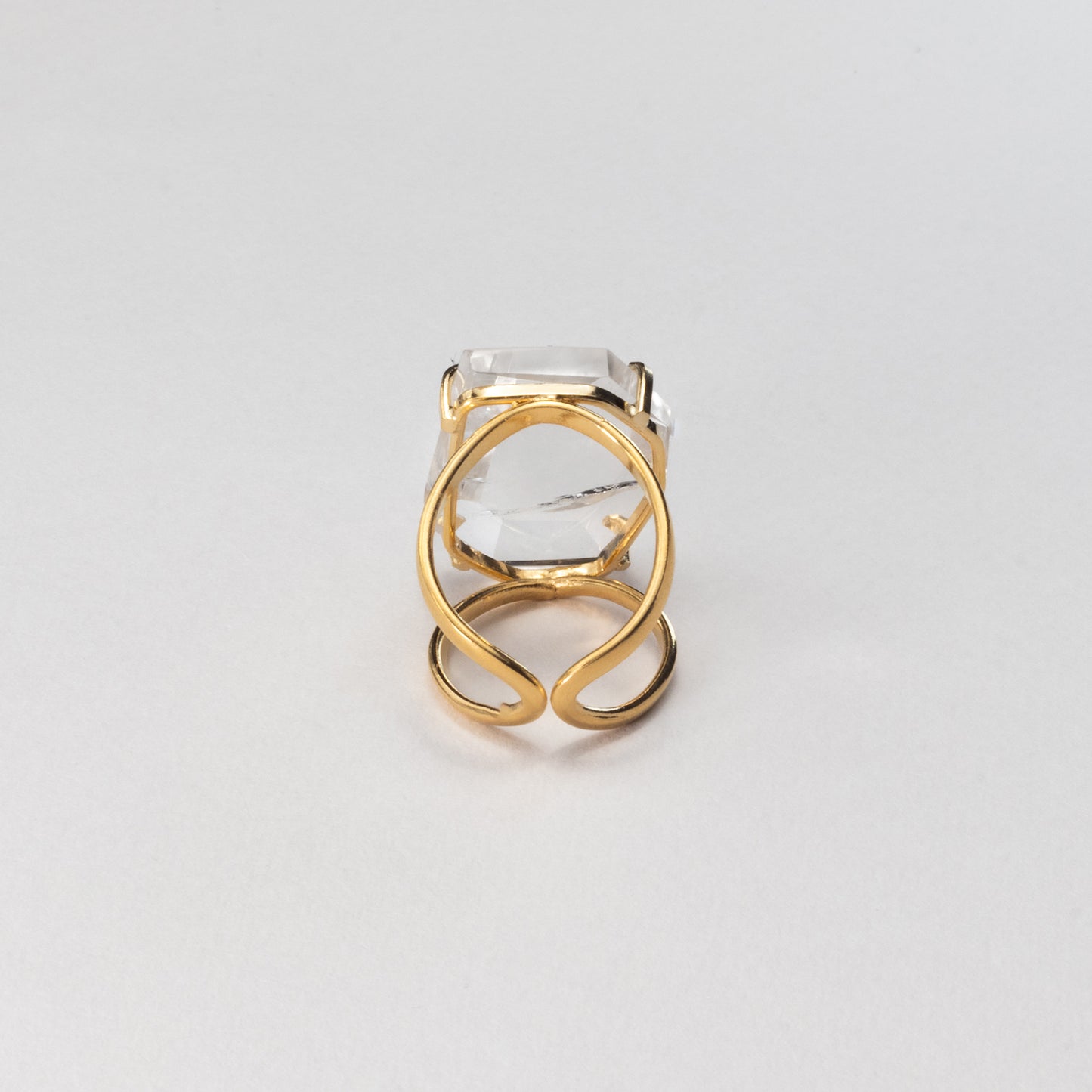 Bague en cristal de roche facetté forme libre