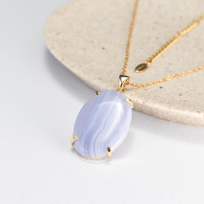 Pendentif en agate dentelle bleue