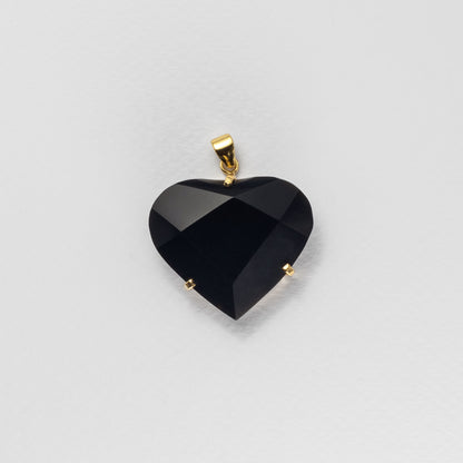 Pendentif cœur facetté en obsidienne noire