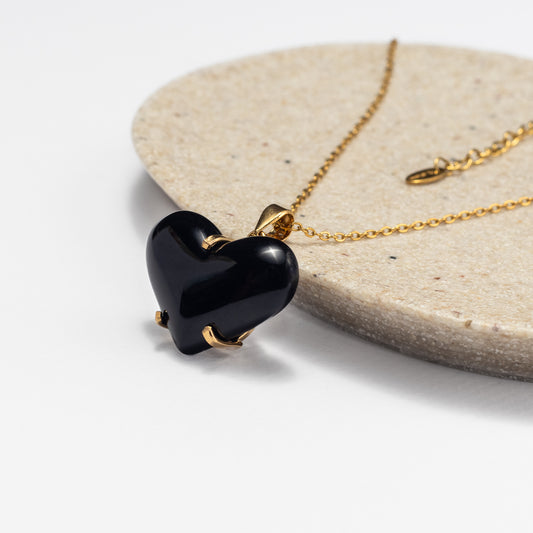 Pendentif cœur en obsidienne noire