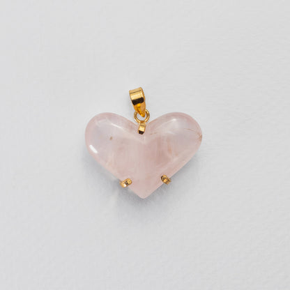 Rose quartz puffy heart pendant