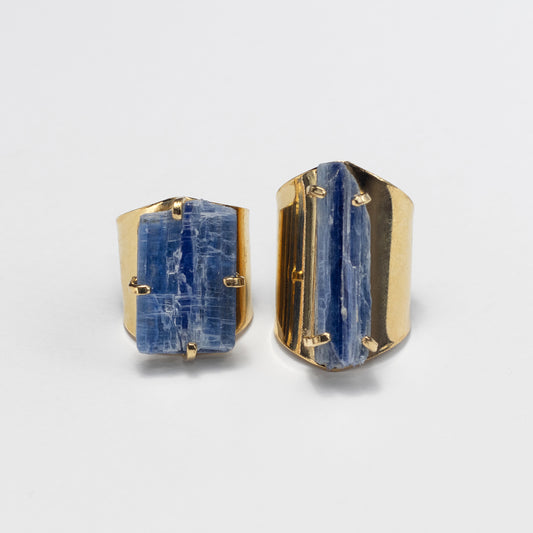 Raw blue kyanite crystal cuff ring