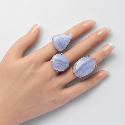 Bagues en agate dentelle bleue
