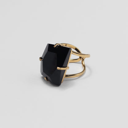 Black onyx freeform faceted ring