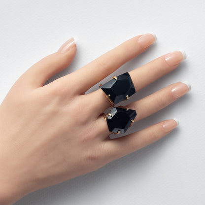 Black onyx freeform faceted ring