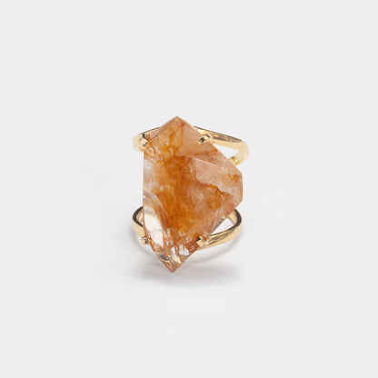 Golden healer freeform faceted ring