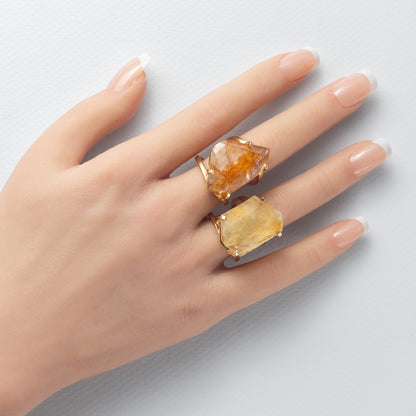Golden healer freeform faceted ring