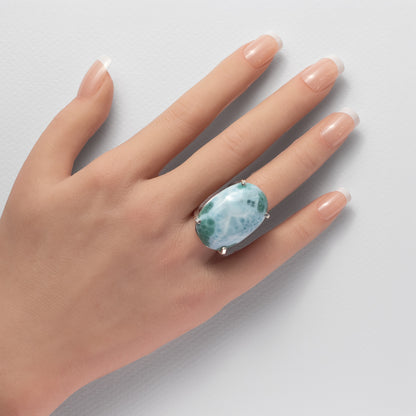 Bague en larimar cabochon ovale
