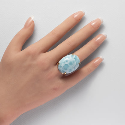 Bague en larimar cabochon ovale