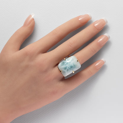 Bague en larimar cabochon rectangulaire