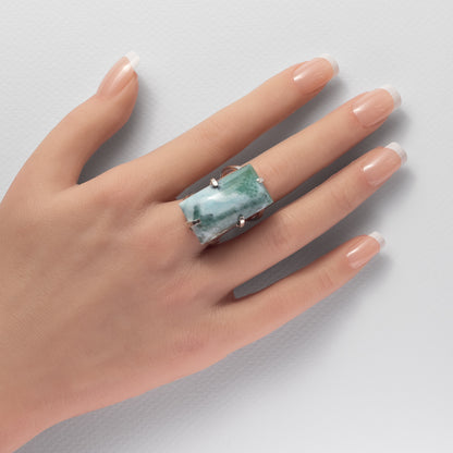Bague en larimar cabochon rectangulaire