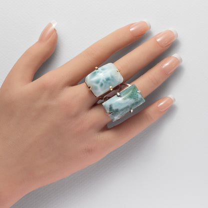 Bague en larimar cabochon rectangulaire