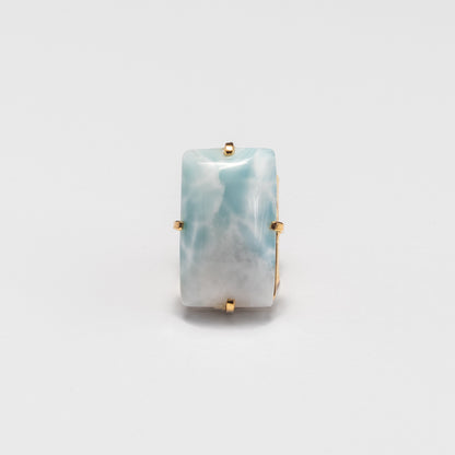 Bague ouverte en larimar rectangulaire